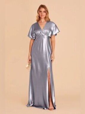 Birdy Grey Jesse Dress in Shiny Satin Dusty Blue size XL